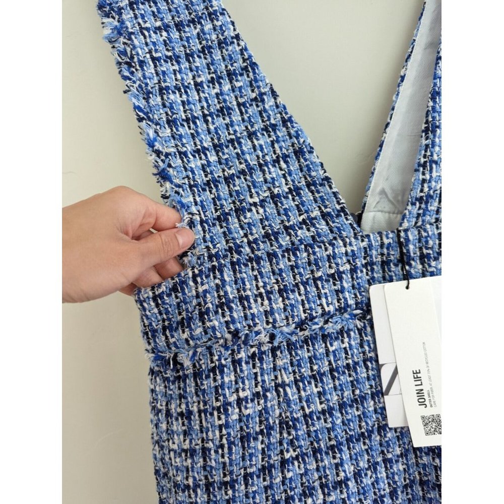 SOLD ZARA NEW WOMAN SS22 TEXTURED TWEED PINAFORE SKIRT Dress Medium BLUE - Picture 11 of 11